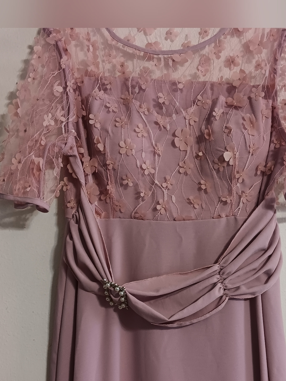 Pink PARTY dress W/ Lovely Rhinestone & Pearl AccentOn WaistSHEIN Curve 2XL